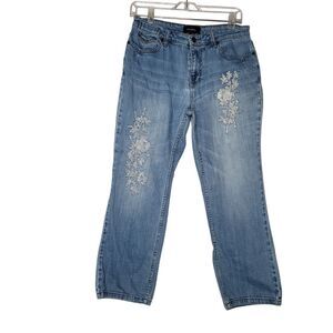 Who What Wear Women's High Rise Jeans 6 Blue Denim ‎ Floral Embroidered Boho Y2K